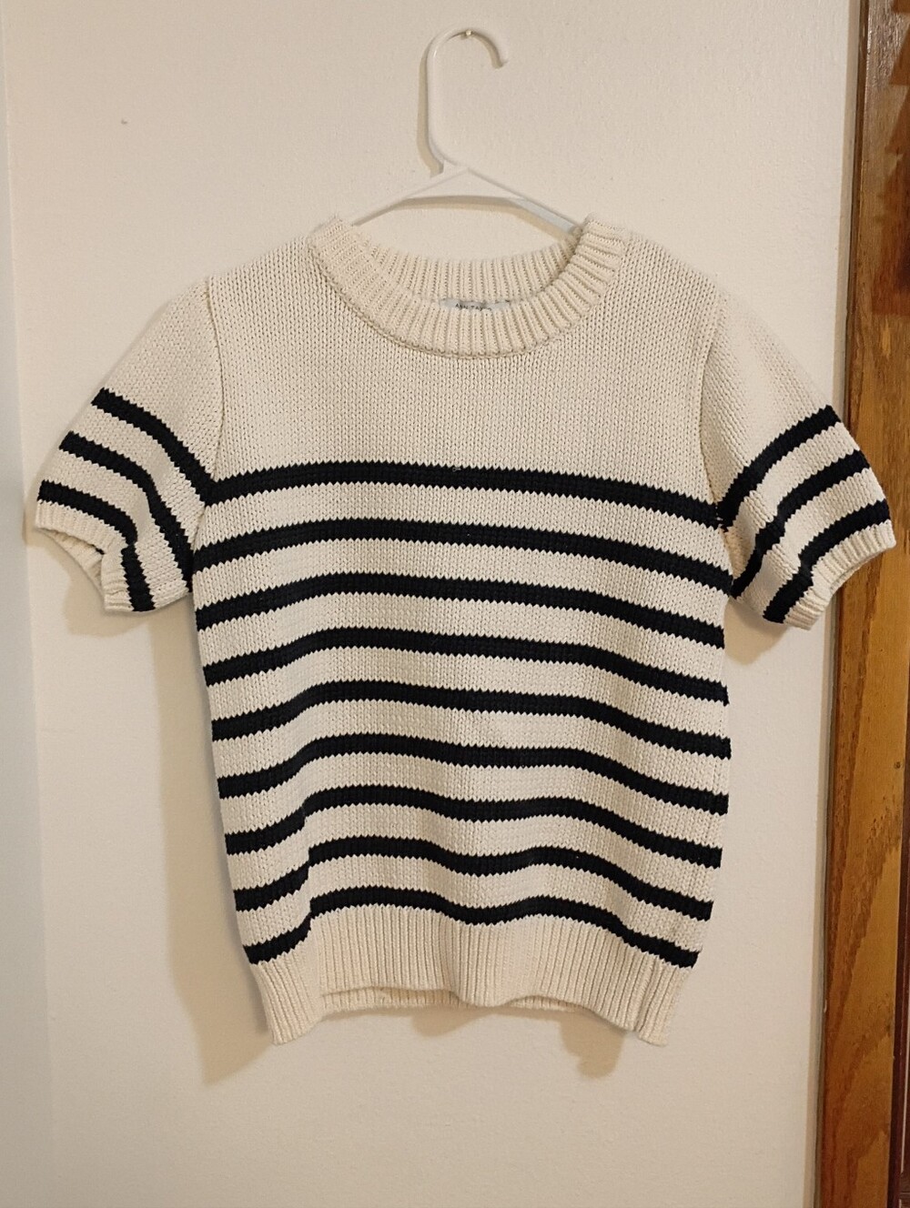 Ann Taylor Weekend Cream & Black Striped Short-Sleeve Sweater